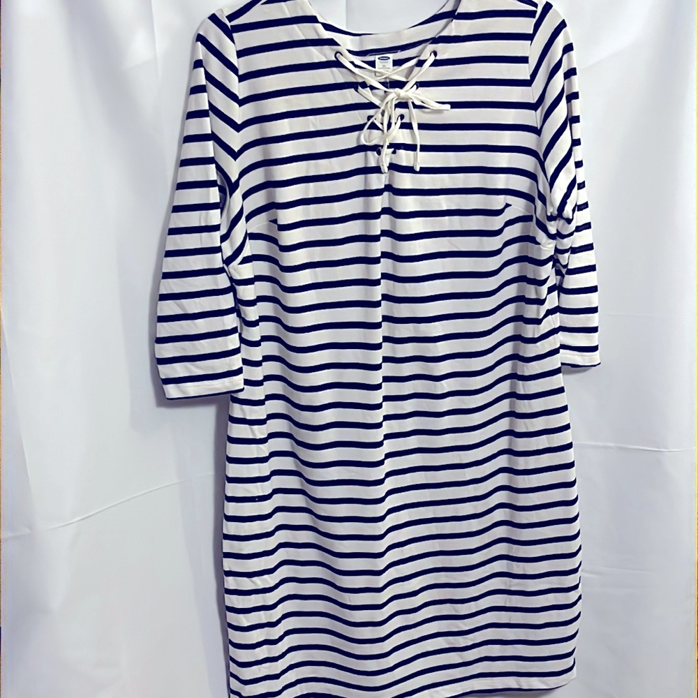 Old Navy Striped Nautical Dress with Lace-Up Neckline